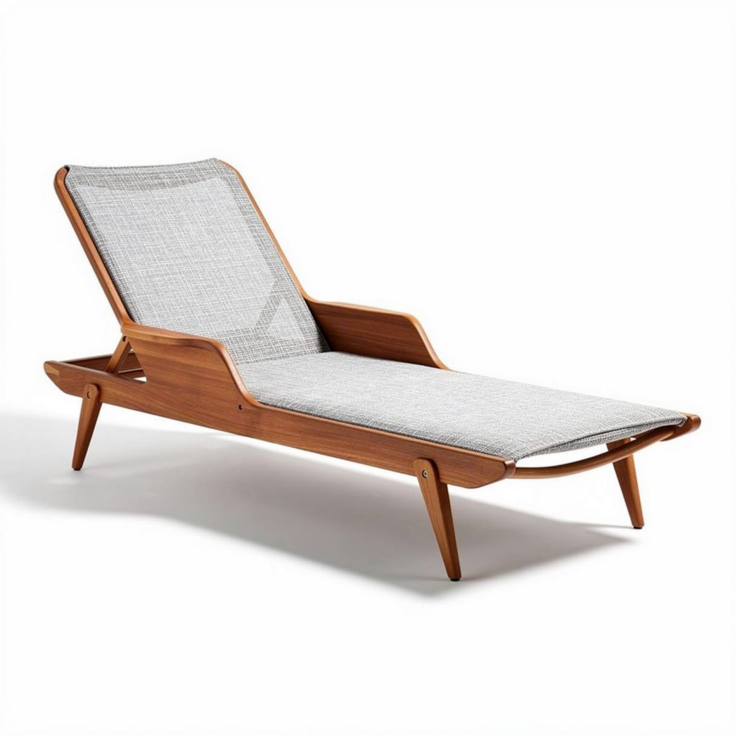 Chaise longue en bois avec rembourrage gris 150 x 70 x 30cm pour extérieur