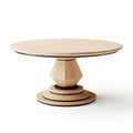 Table ronde en bois clair de dimensions 100 x 100 x 75cm avec base géométrique