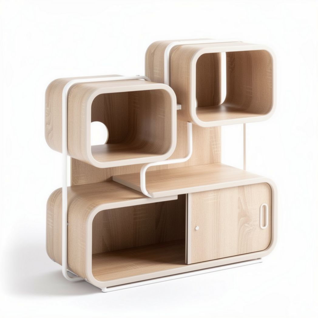 Meuble de rangement en bois clair avec étagères modulables 100 x 40 x 80cm