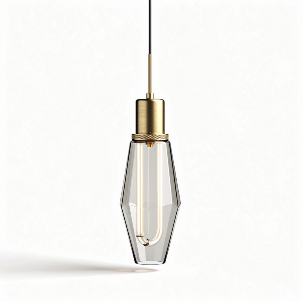 Suspension en verre transparent avec douille en laiton 20 x 10 x 10cm