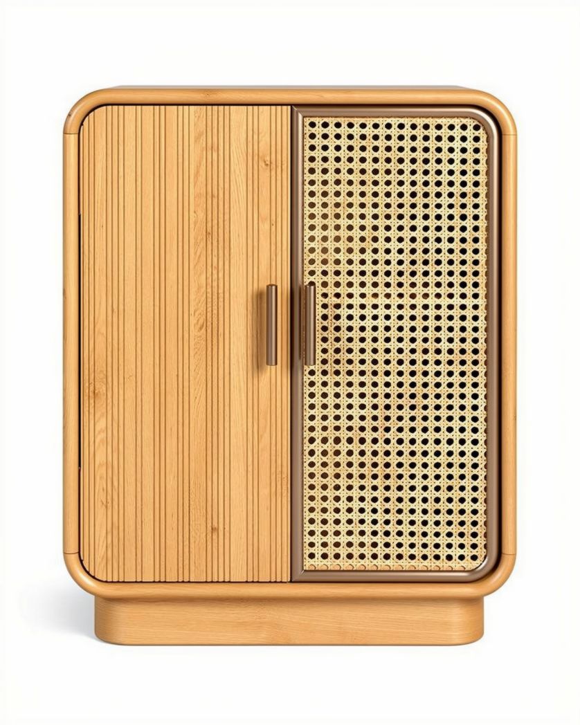 Armoire en bambou avec portes en rotin 60 x 40 x 90cm pour rangement déco