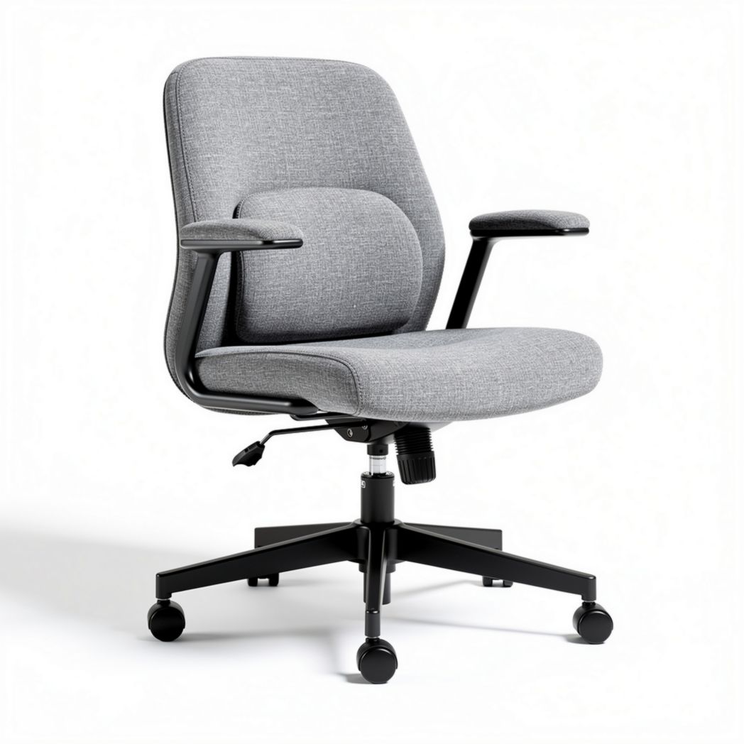 Chaise de bureau ergonomique en tissu gris avec accoudoirs et roulettes 50 x 55 x 85cm
