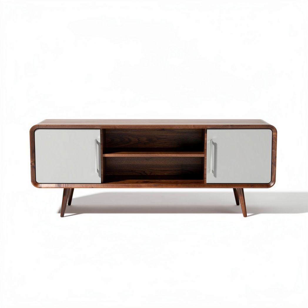 Meuble tv en bois noyer avec portes blanches dimensions 150 x 40 x 50cm