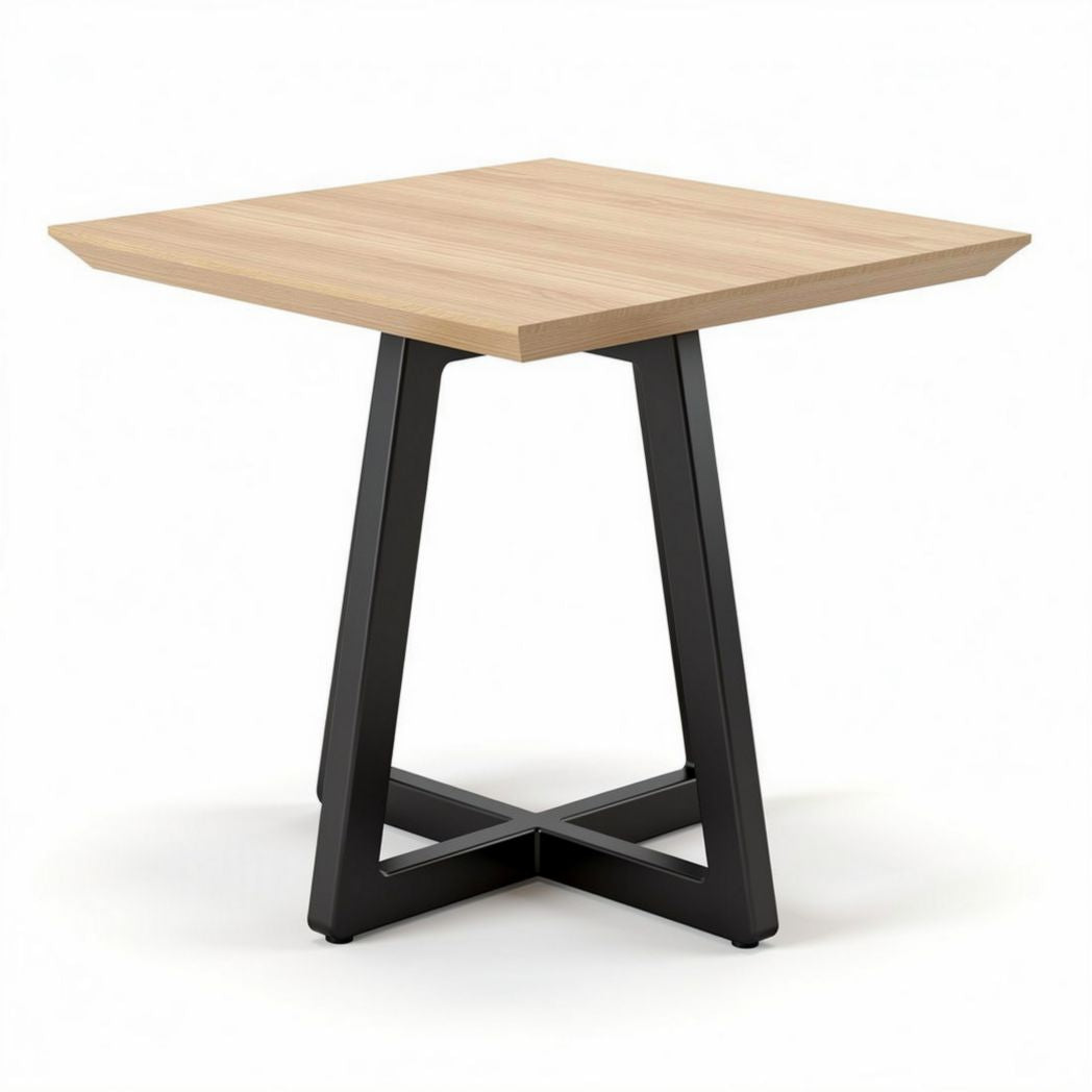 Table carrée en bois naturel avec base en métal noir 100 x 100 x 75cm