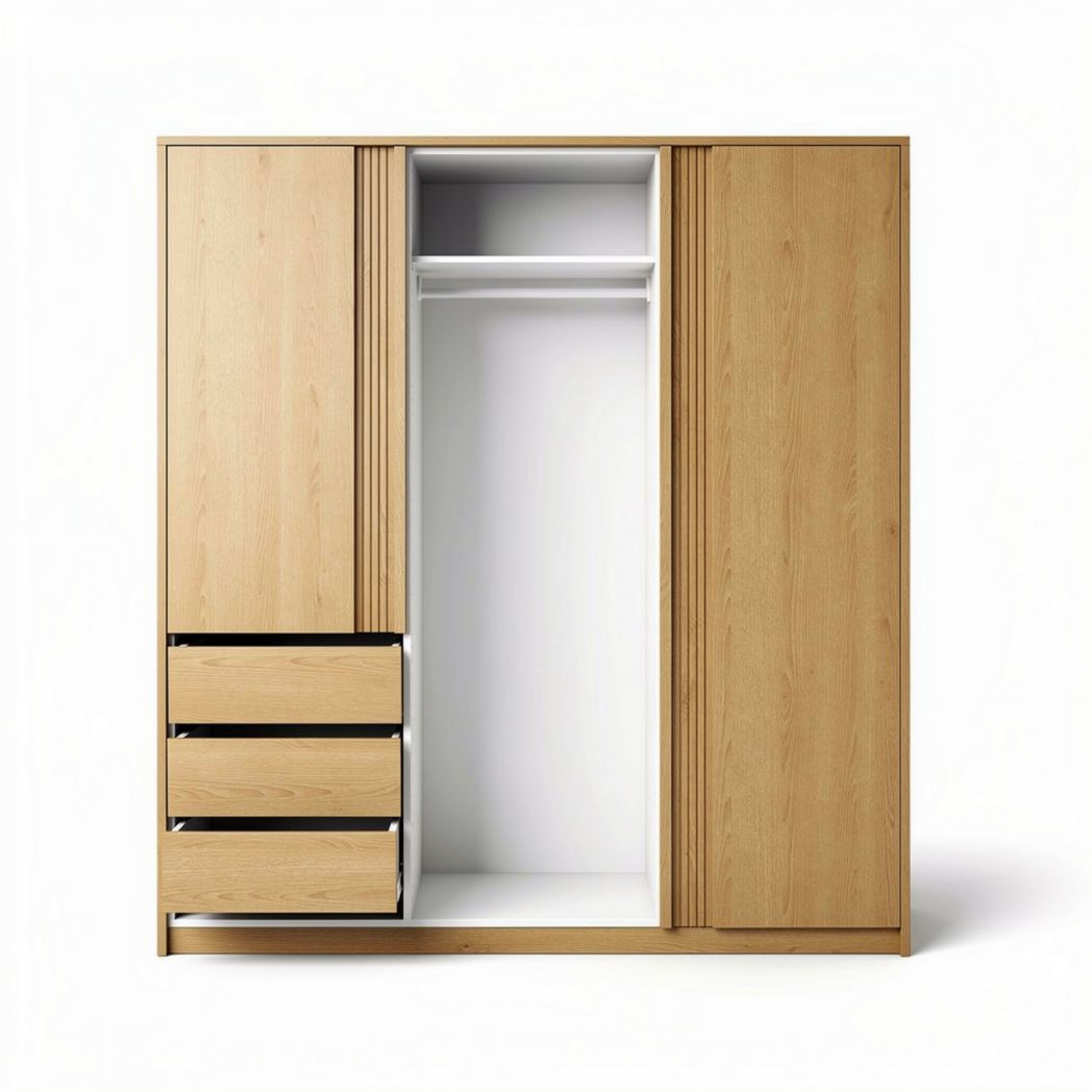 Armoire en bois de chêne avec espace de rangement et dimensions 150 x 60 x 210cm