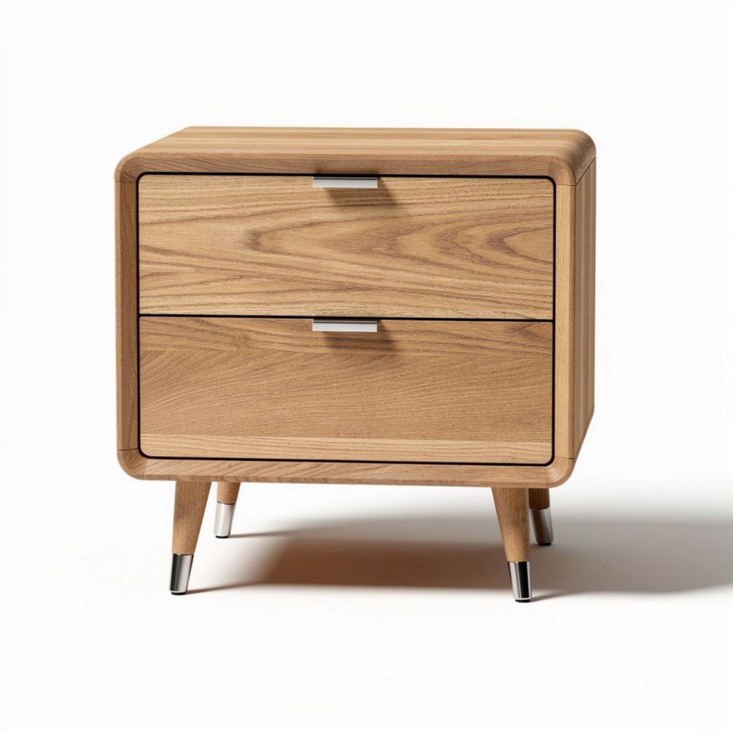Table de chevet en bois clair avec deux tiroirs dimensions 48 x 40 x 30cm