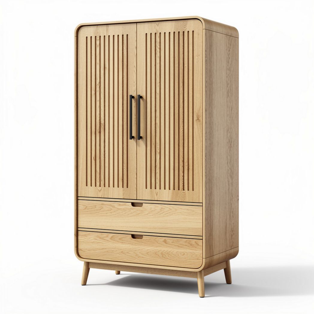 Armoires en bois clair avec deux portes et deux tiroirs 120 x 60 x 180cm
