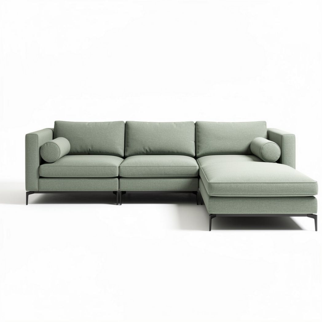 Canapé d'angle en tissu vert clair dimension 240 x 100 x 85cm avec accoudoirs