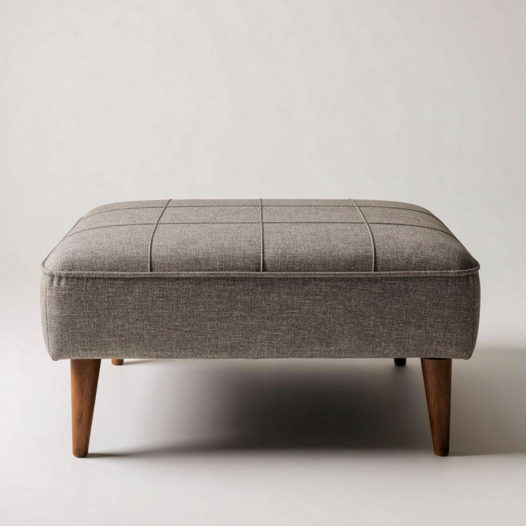 Pouf carré en tissu gris avec pieds en bois 80 x 80 x 40 cm