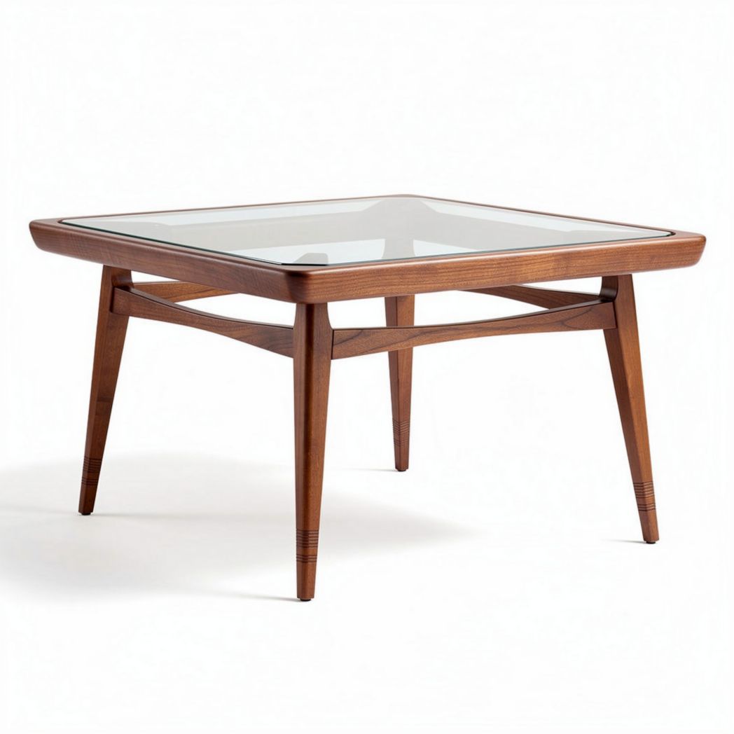 Table basse carrée en bois avec plateau en verre 90 x 90 x 40cm brun